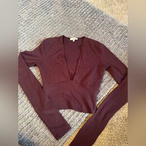 Wilfred Deep V-Neck Long Sleeve Top - Plum